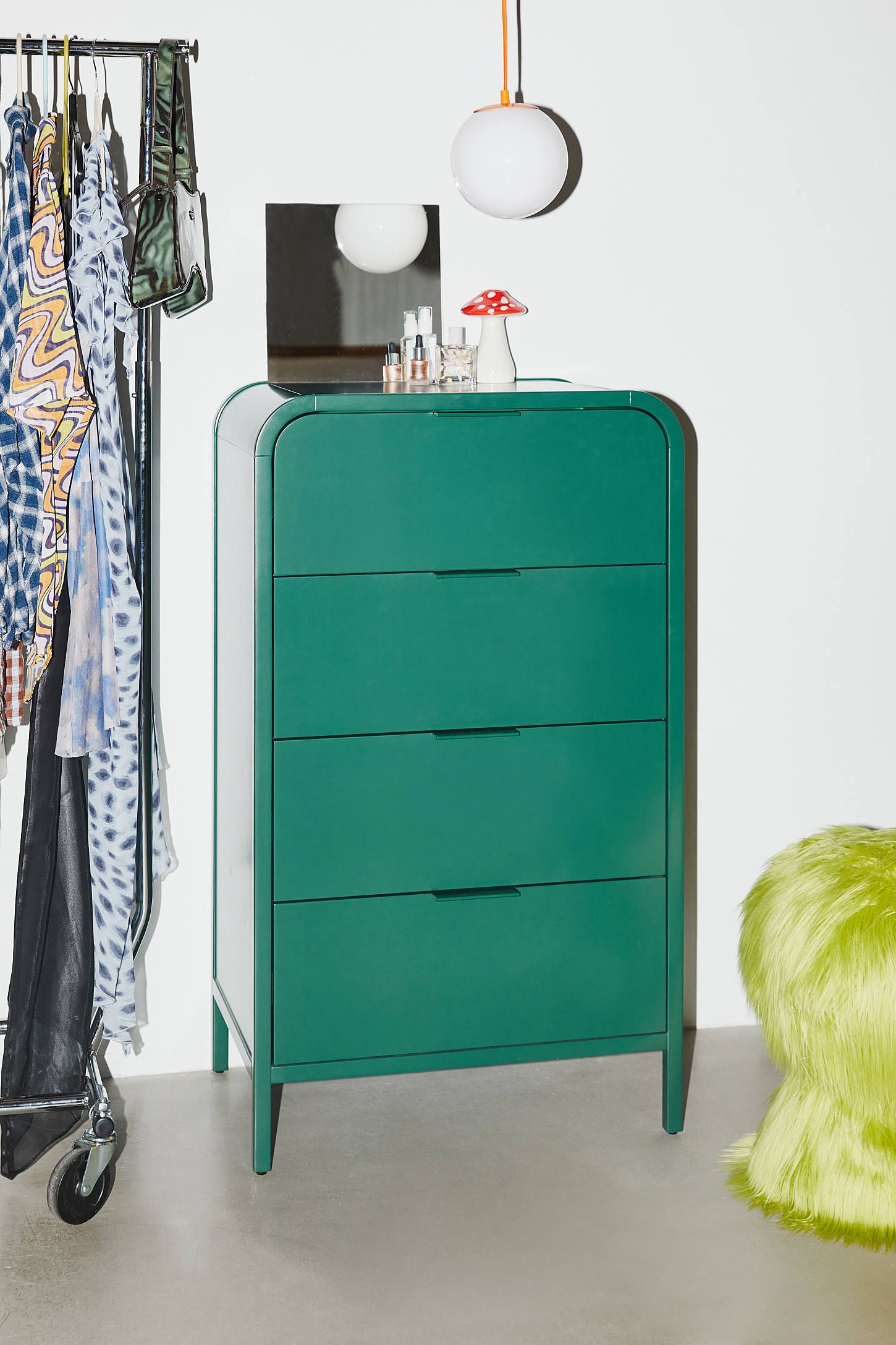 Tall Dark Green Poplar Wood 4-Drawer Dresser