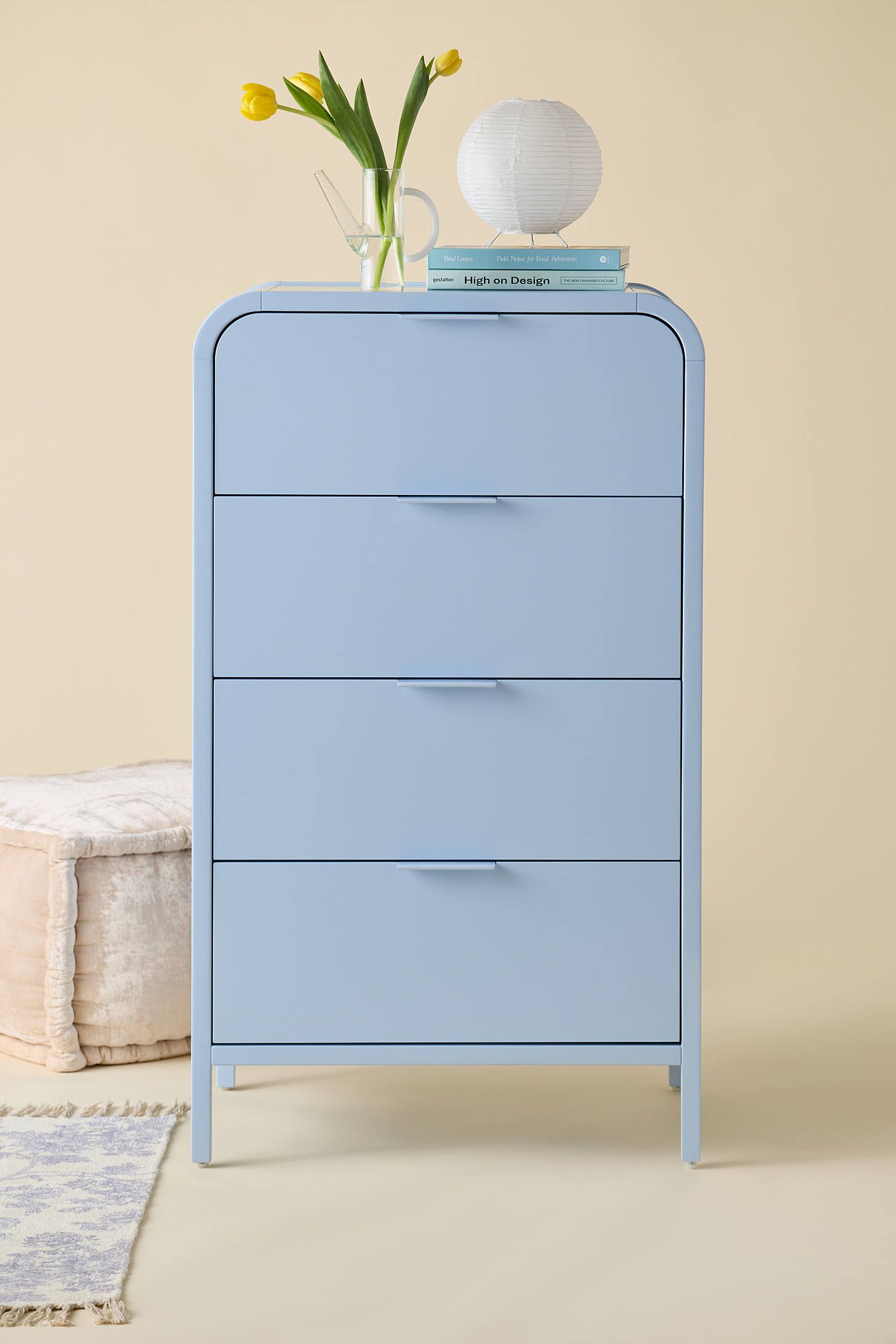 Sky Blue Tall Modern 4-Drawer Dresser with Metal Glides