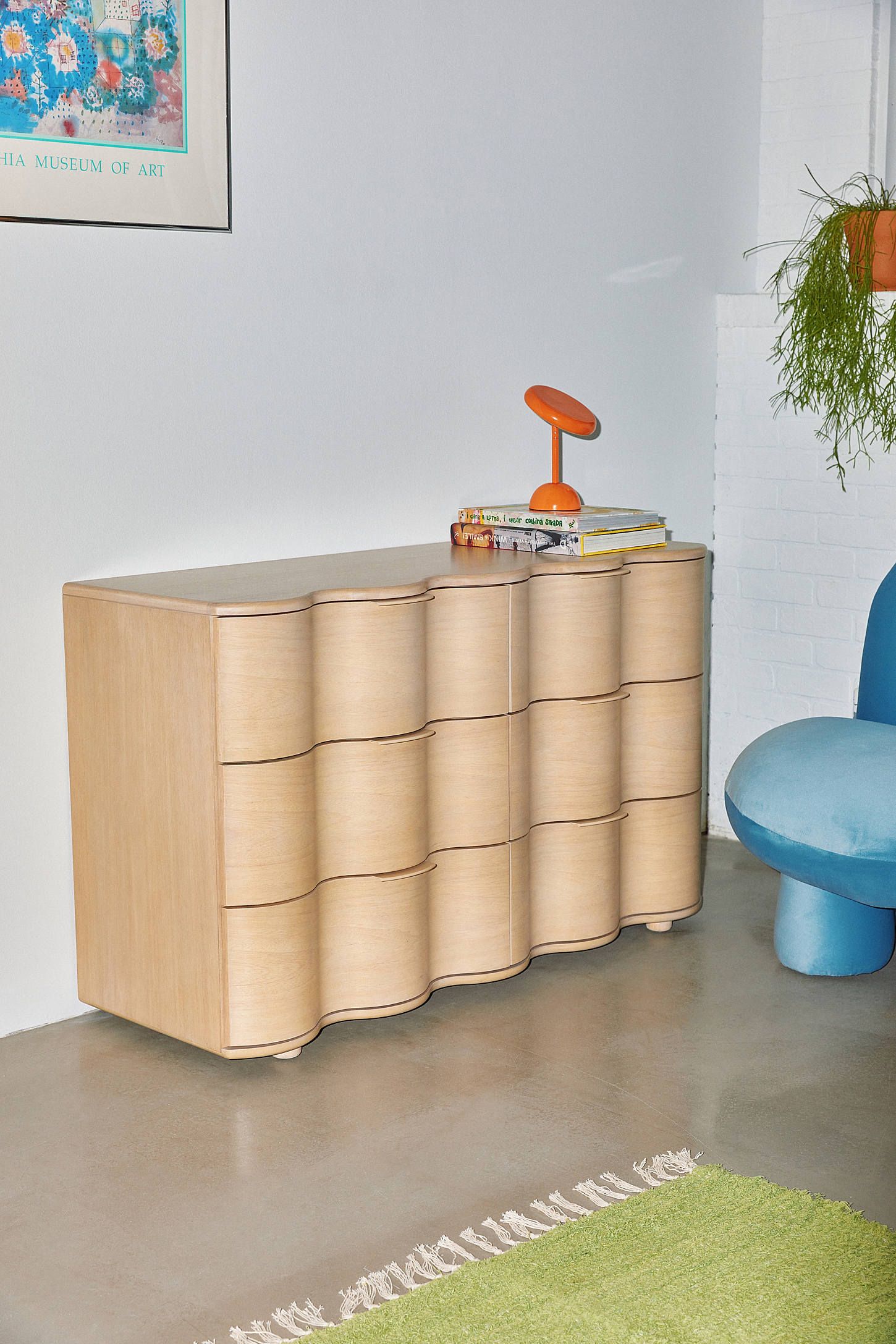Aria Natural Rubberwood 6-Drawer Squiggle Dresser