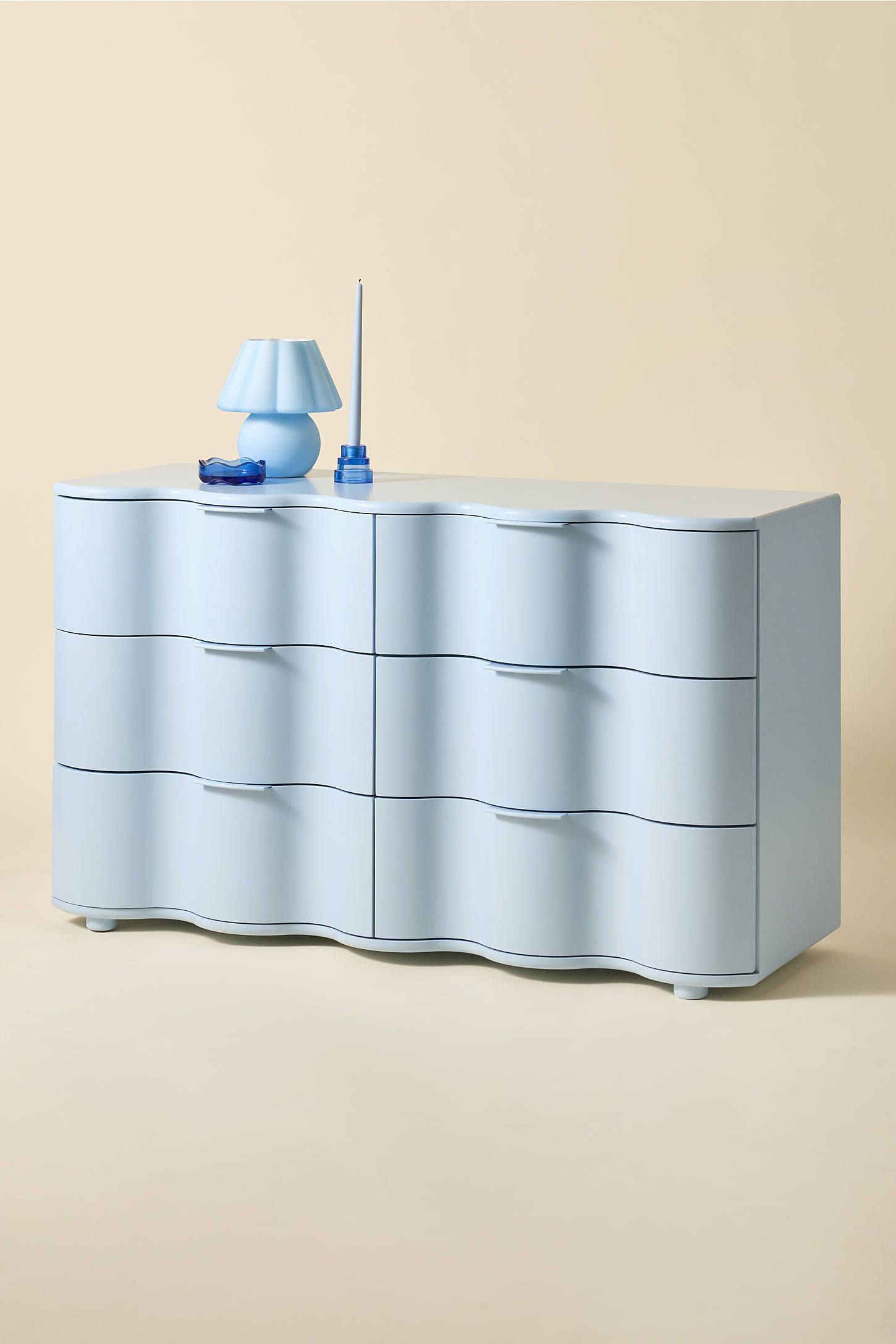 Aria Blue Rubberwood and MDF 6-Drawer Squiggle Dresser