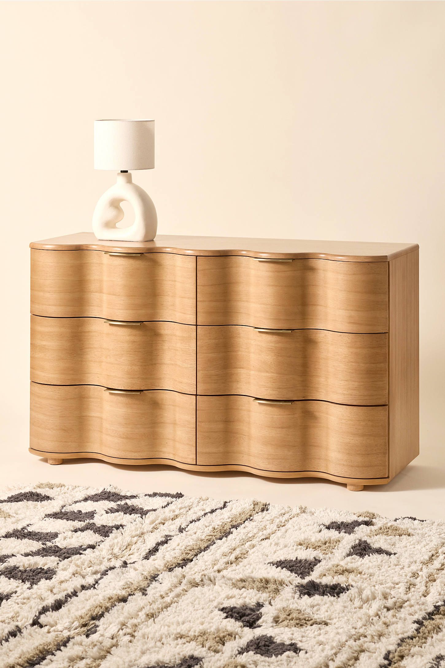 Natural Rubberwood 6-Drawer Squiggle Dresser