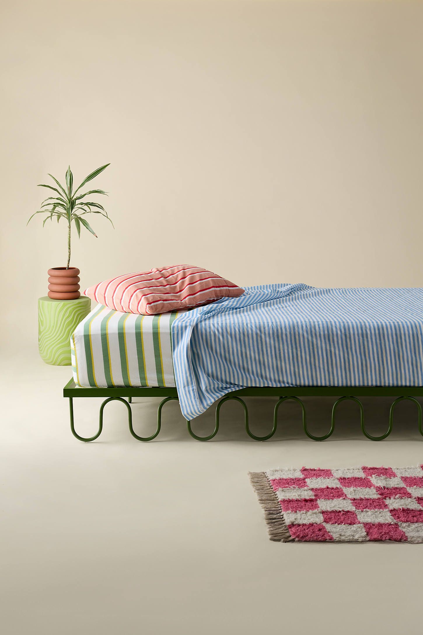 Lucie Green Iron Twin Bed Frame with Squiggle Design