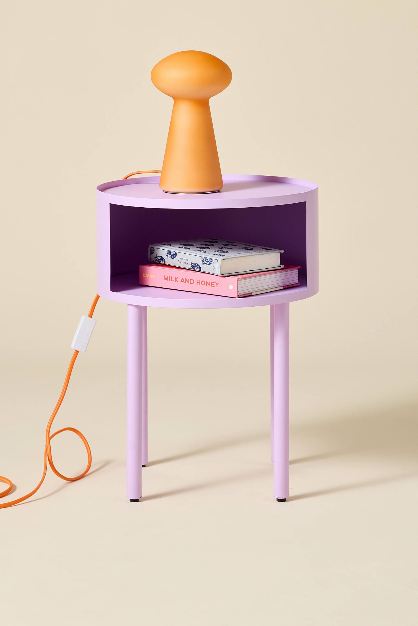 Lilac Iron Circular Storage Nightstand with Removable Legs