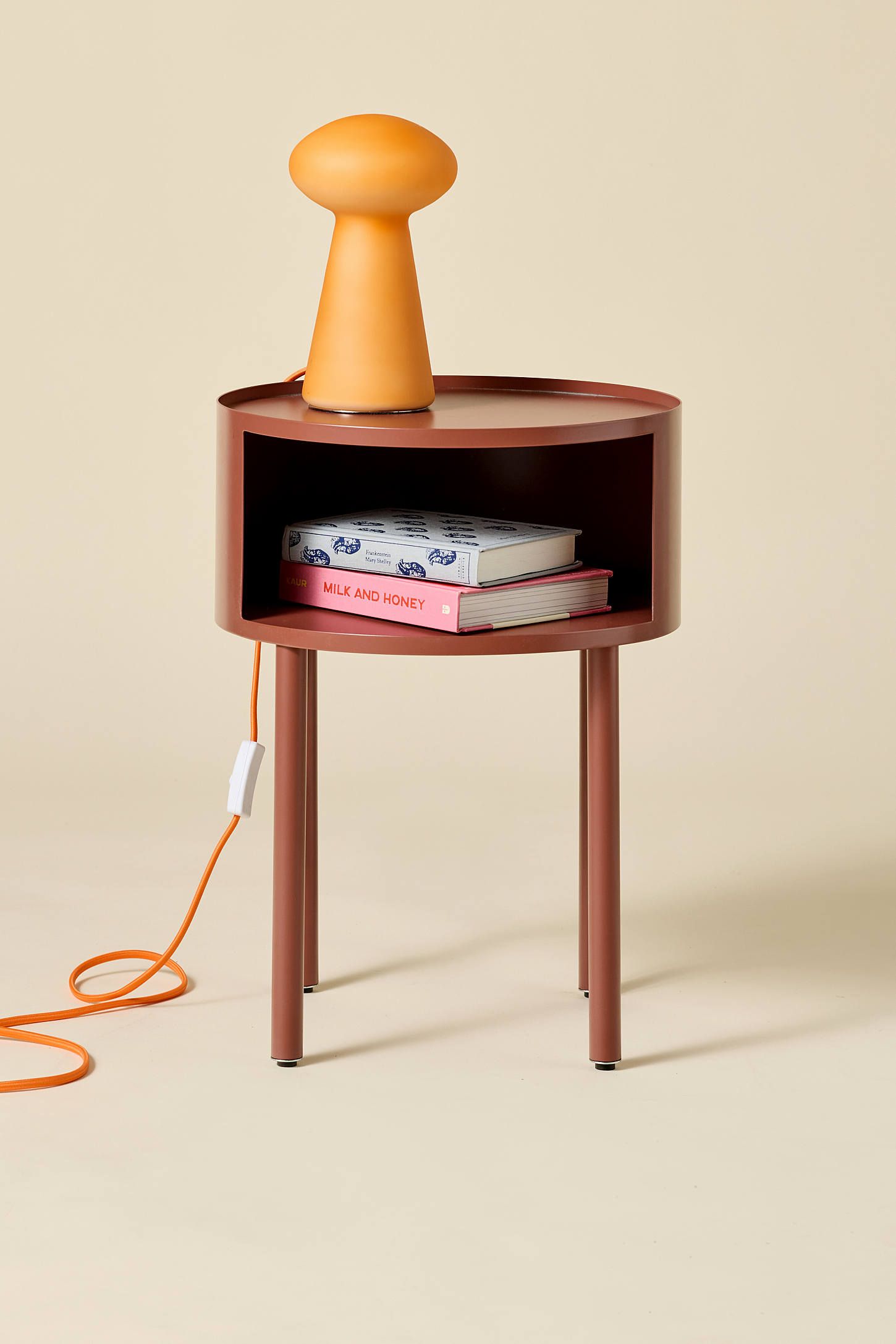 Sienna Iron Circular Storage Nightstand with Removable Legs