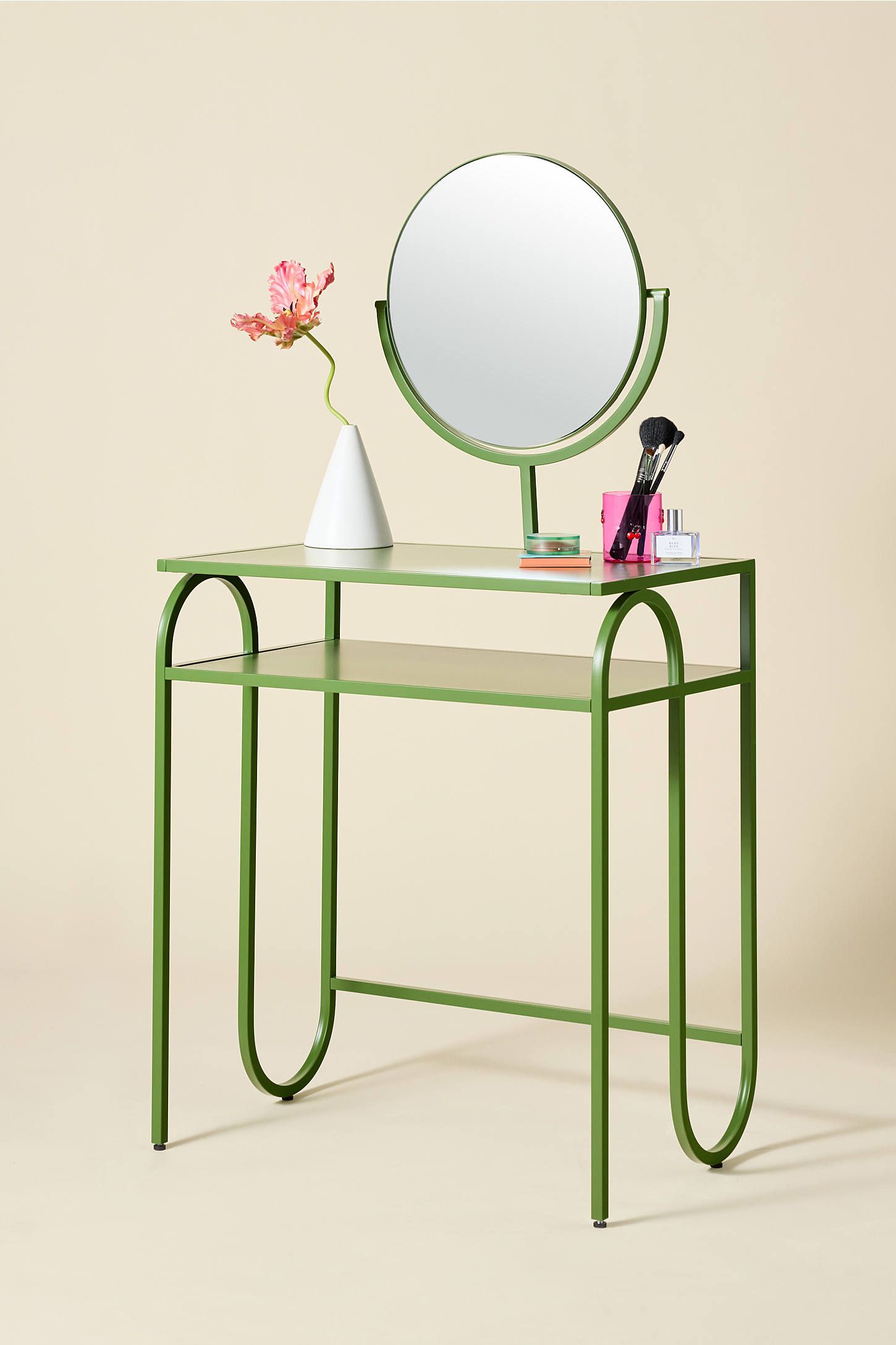Green Powder-Coated Iron Vanity Table with Mirror