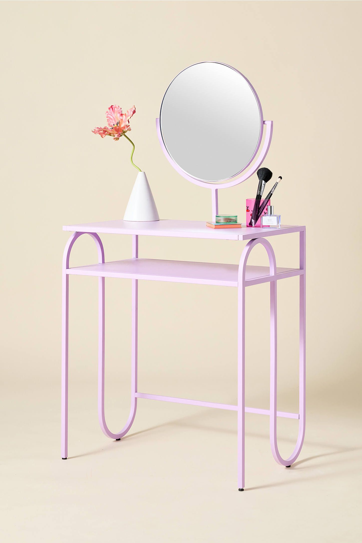 Lilac Powder-Coated Iron Vanity Table with Mirror