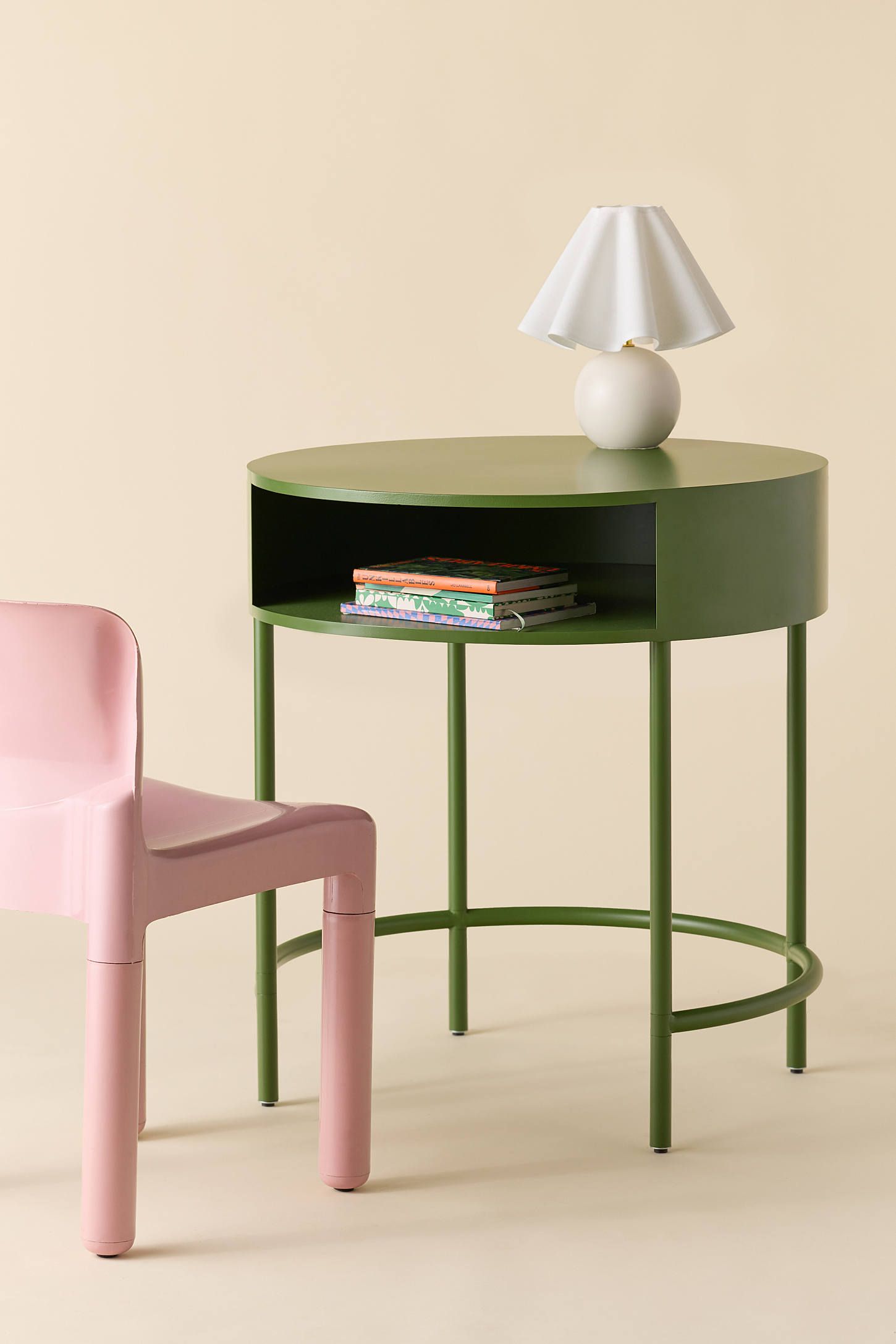 Lucie Green Round Iron Desk with Storage Shelf