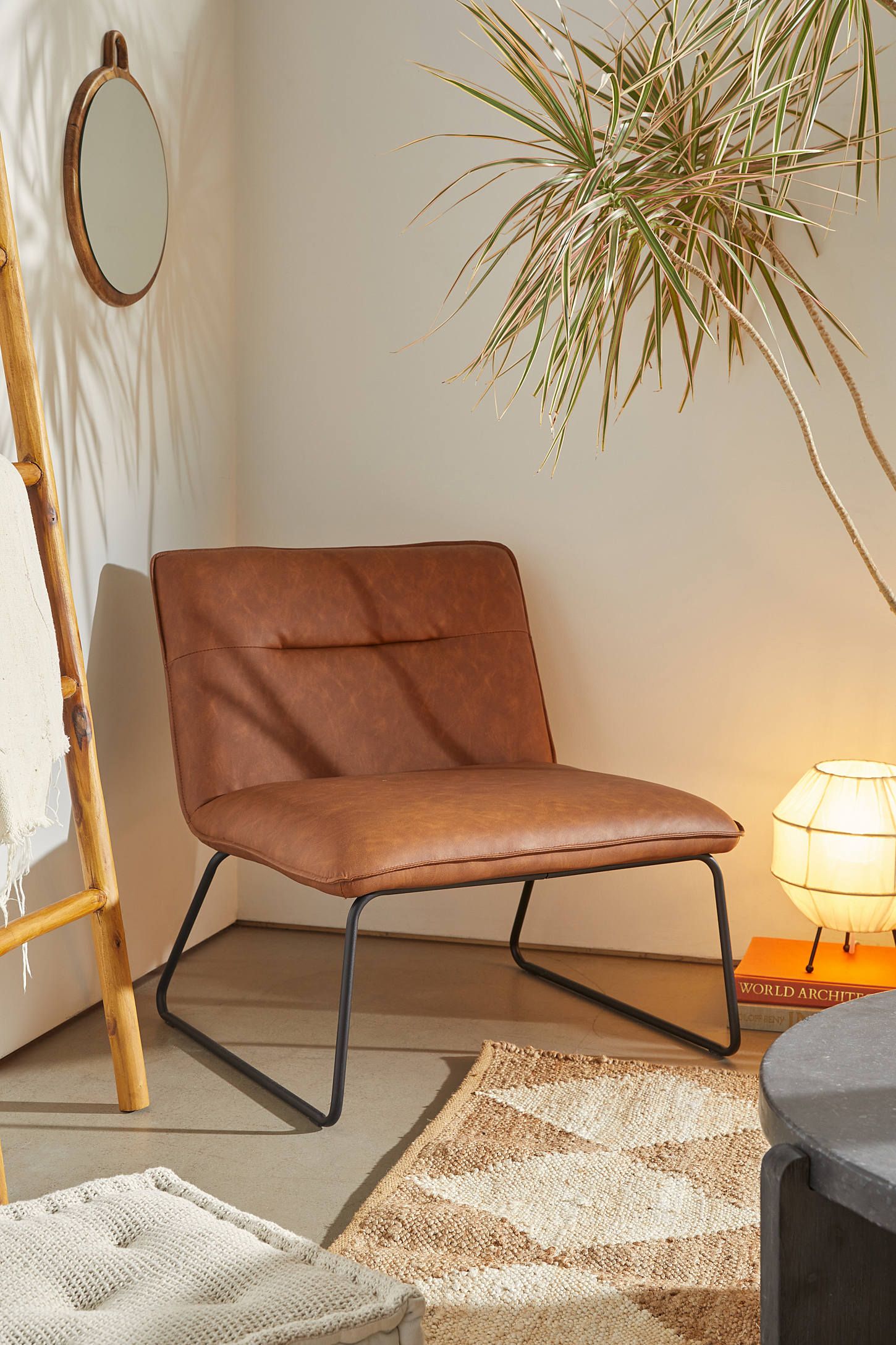 Sleek Industrial Leatherette Armless Accent Chair