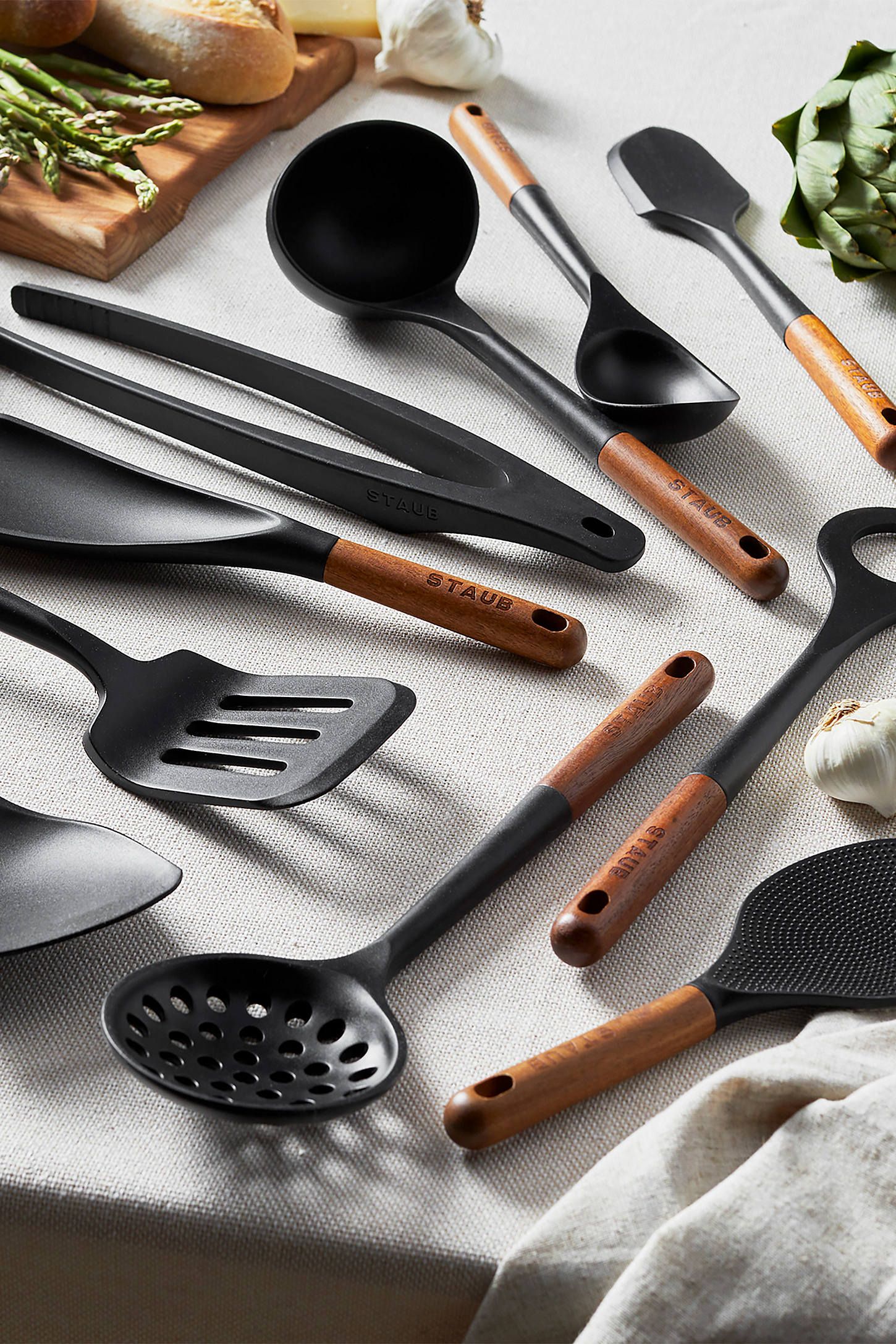 Staub Matte Black Silicone and Wood 11-Piece Cooking Utensil Set