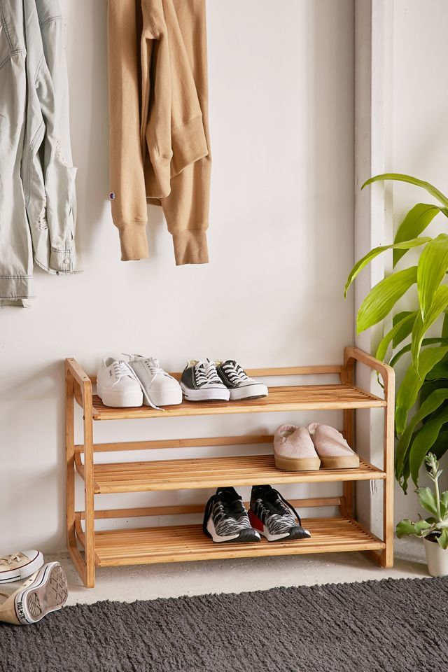 Natural Bamboo 3-Tier Shoe Rack with Slatted Shelves