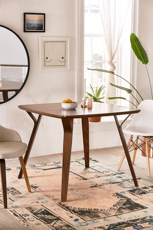 Mid-Century Modern Square Walnut Dining Table with Bentwood Legs