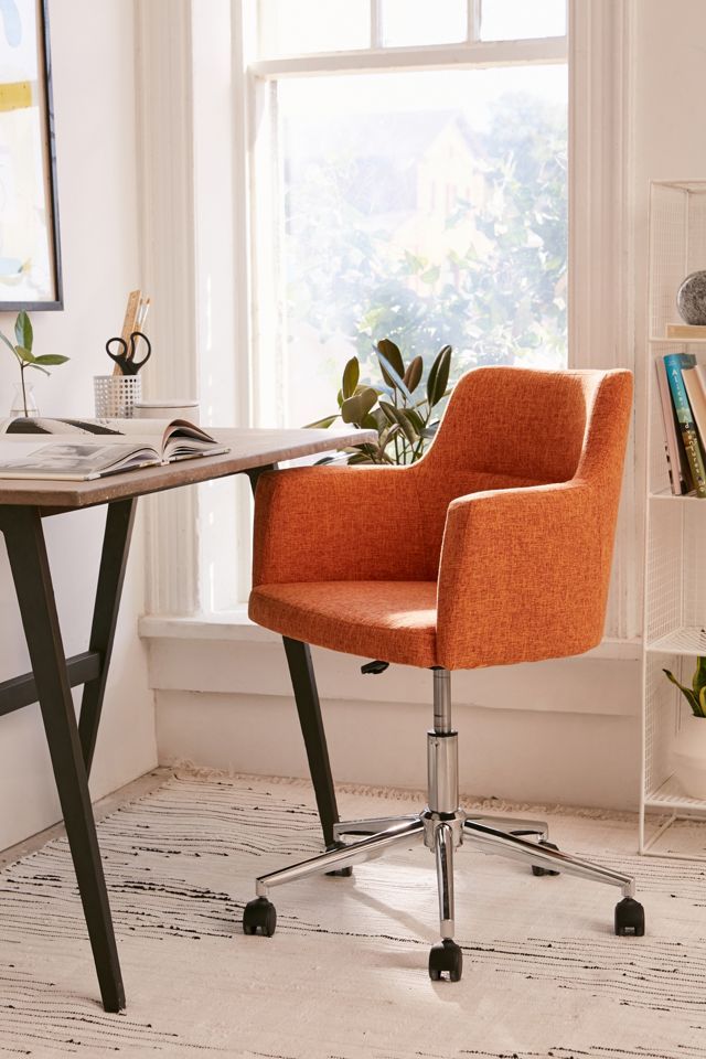 Contemporary Swivel Arm Chair in Vibrant Orange with Metal Base