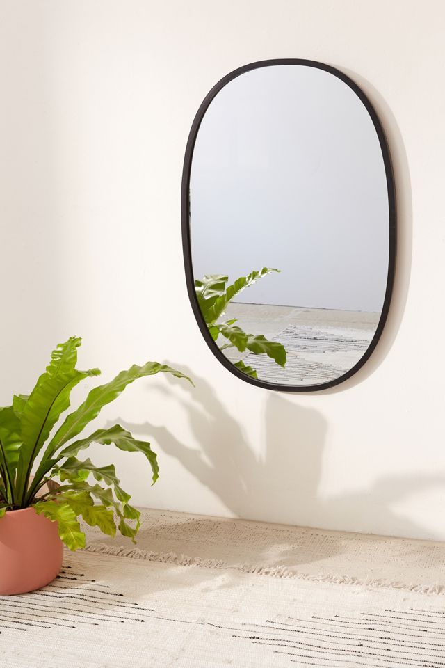 Modern Industrial Hub Oval Wall Mirror with Black Rubber Rim