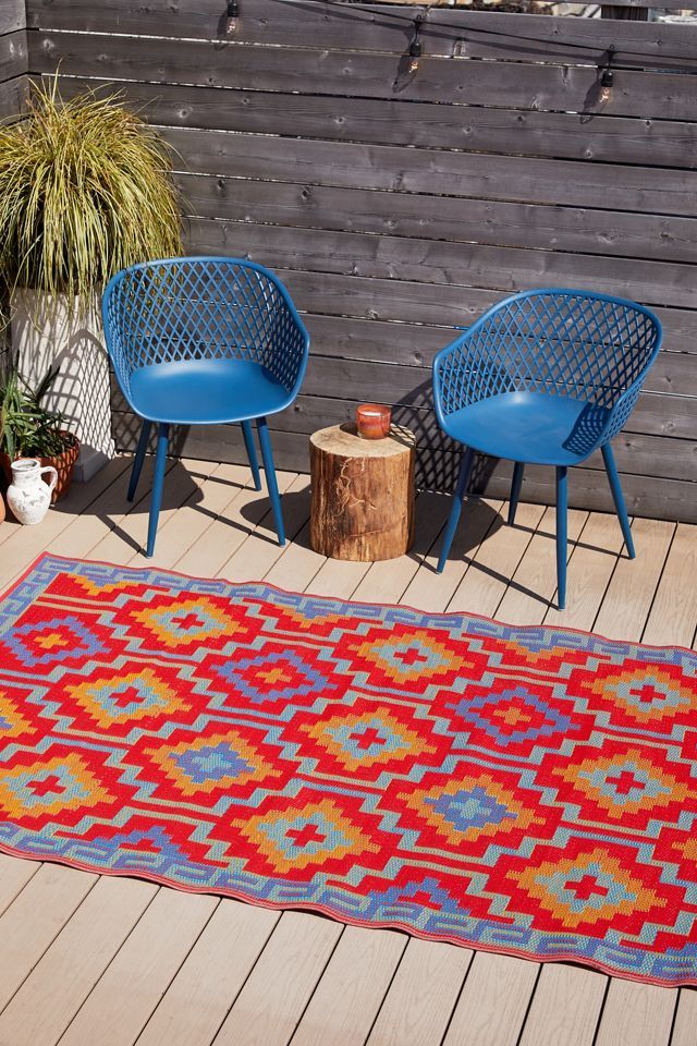 Lhasa Orange and Red Reversible Geometric Outdoor Rug