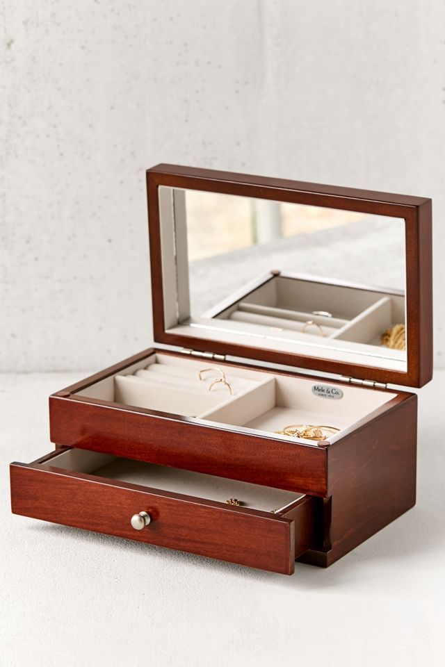 Walnut Florentine Motif Wooden Jewelry Box with Mirror