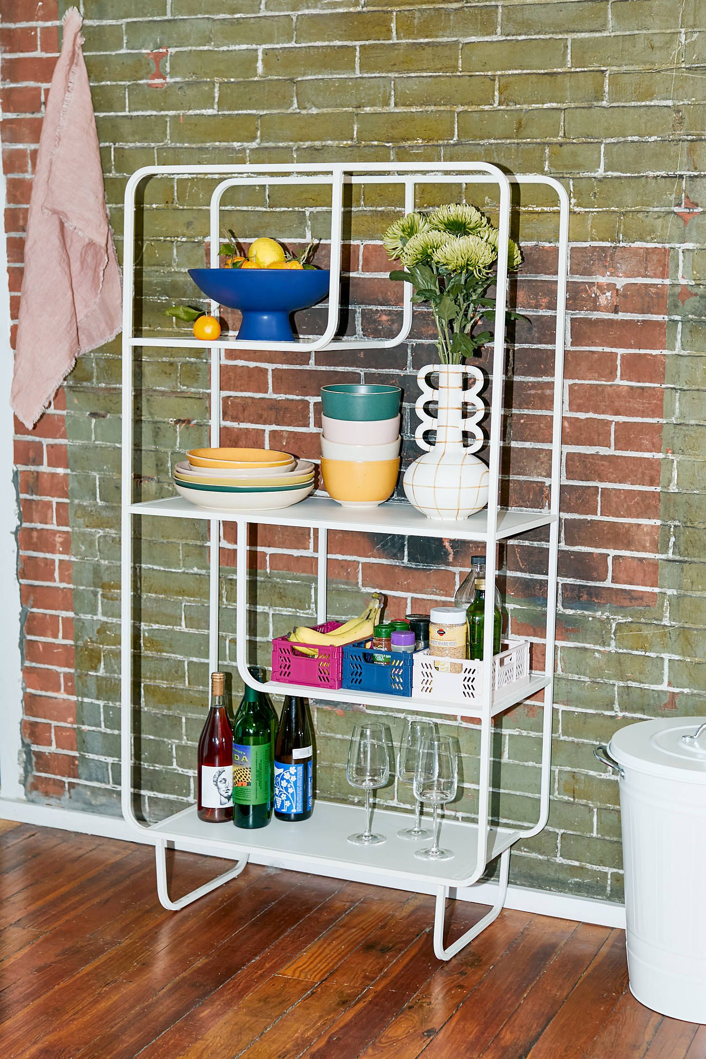 White Powder-Coated Metal Modular Bookshelf with Curved Edges