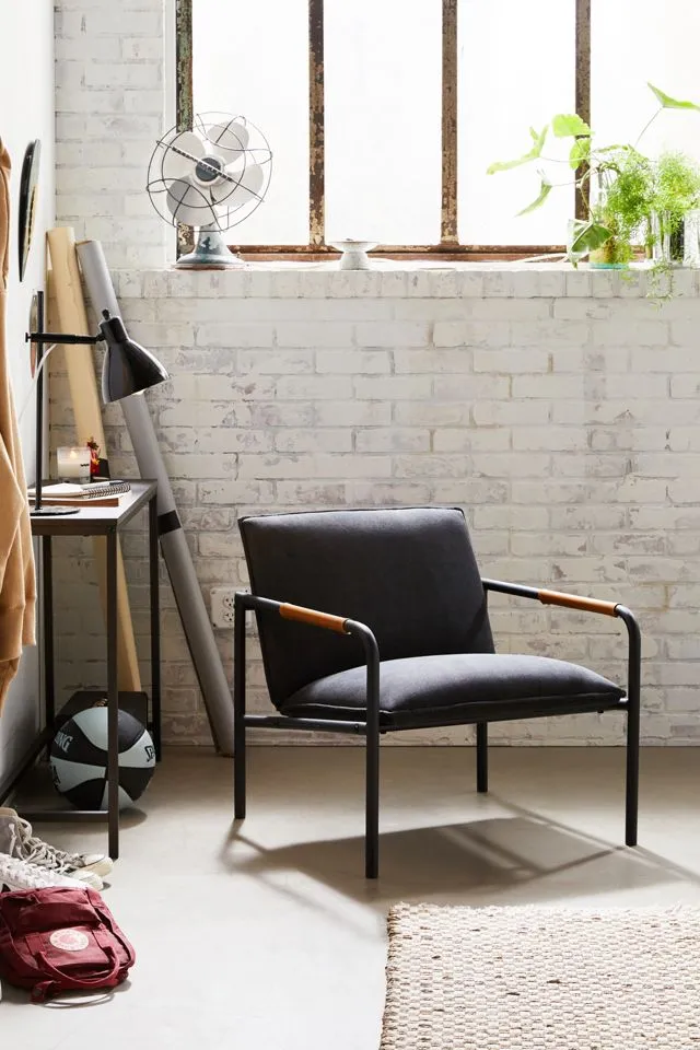 Charcoal Gray Faux Leather Boulevard Lounge Chair with Metal Frame