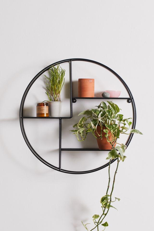 Marlow 21.65" Black Steel Floating Round Wall Shelf