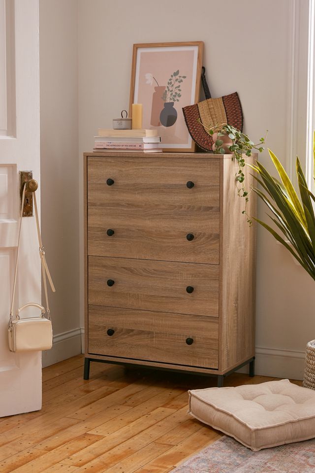 Charter Oak Industrial 4-Drawer Chest with Black Metal Base