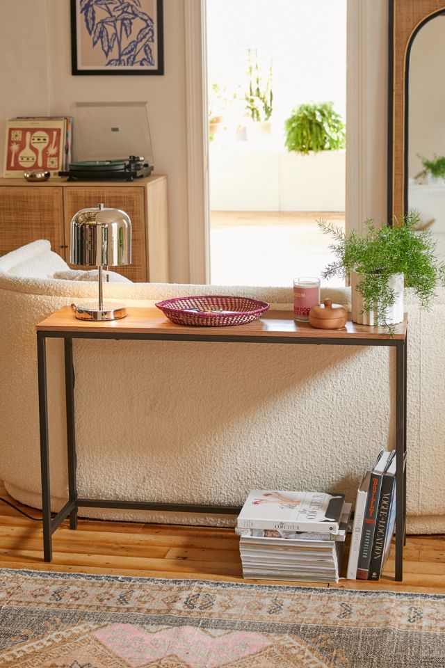 Sindoori Mango & Black Metal Industrial Console Table with Storage