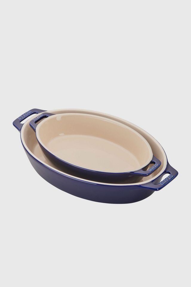 Dark Blue Ceramic 2-pc Non-stick Oval Baking Dish Set