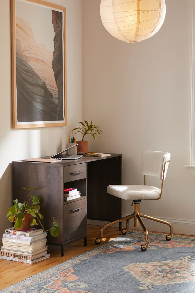 Charter Oak Finish Minimalist Home Office Desk with Drawers