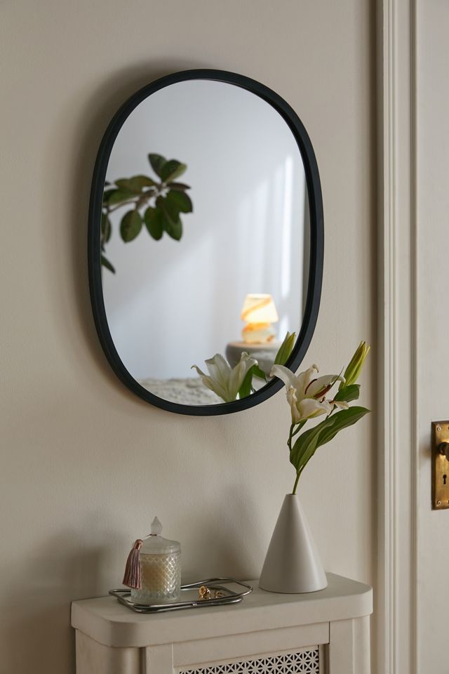 Modern Industrial Hub Oval Wall Mirror with Black Rubber Rim