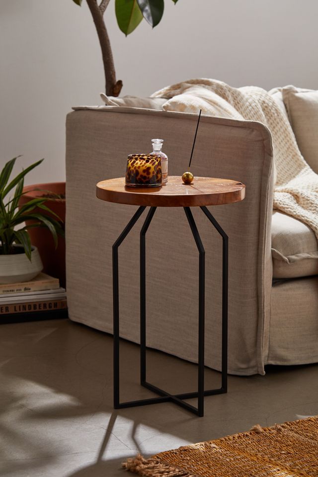 Sophisticated Teak and Iron Round Side Table