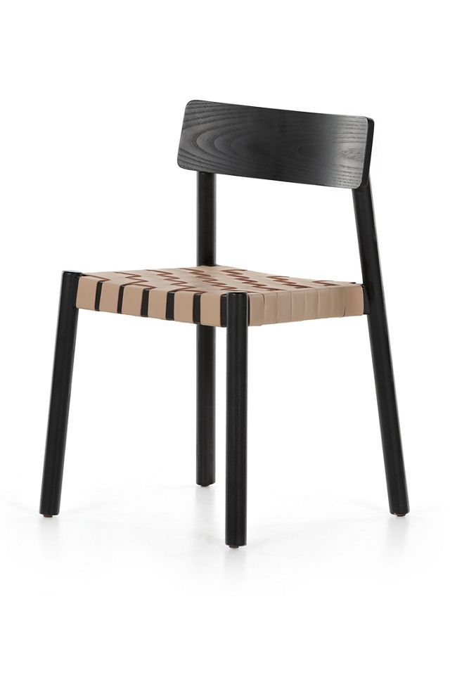 Modern Black Ash Wood & Woven Leather Side Chair