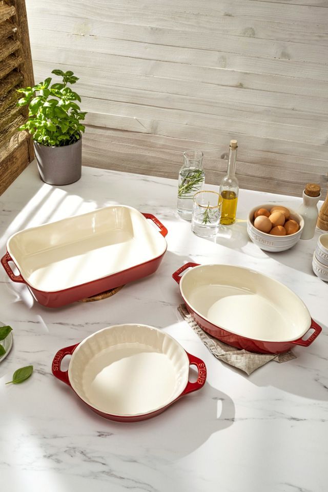 Cherry Red Ceramic 3-Piece Baking Dish Set