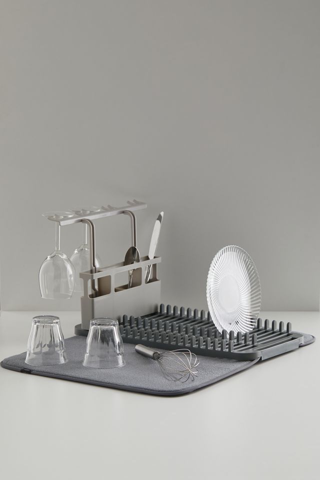 Compact Charcoal Polypropylene Dish Rack with Microfiber Mat