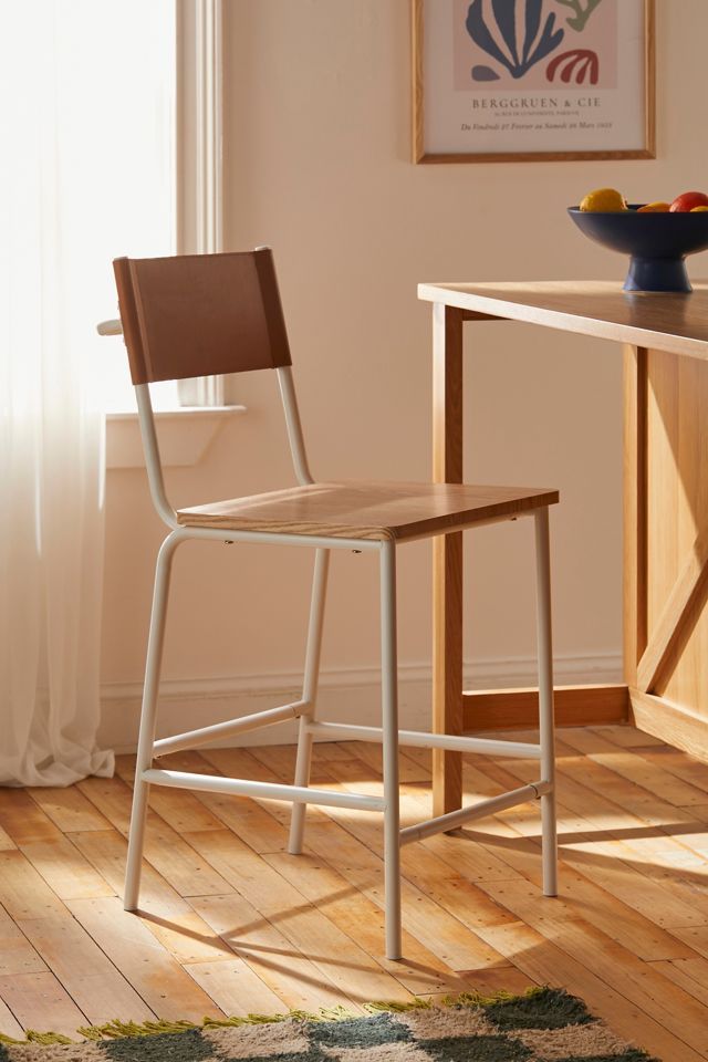 Boulevard Modern Counter-Height Stool with Faux Leather and Woodgrain Seat