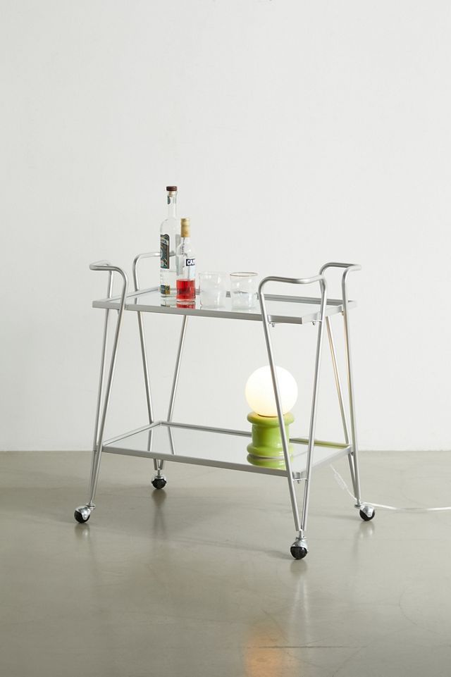 Victoria Polished Metal Mirrored Shelves Bar Cart