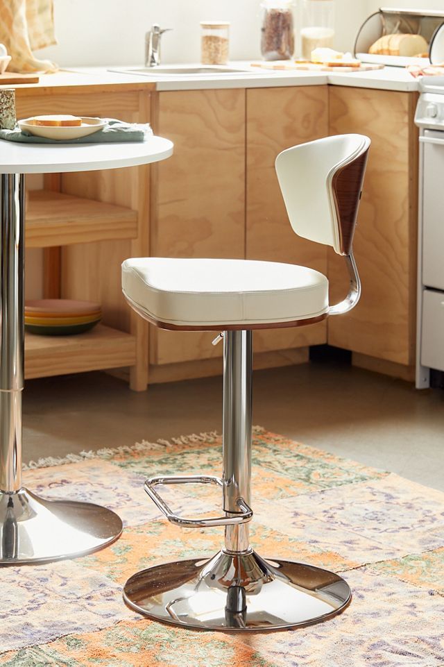 Walnut & White Faux Leather Adjustable Swivel Barstool