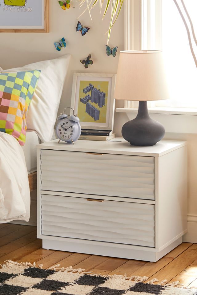 Coastal Wave White Engineered Wood Nightstand with Gold Hardware