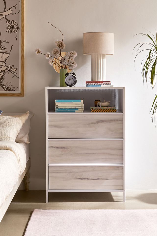 Boulevard White 3-Drawer Chest with Haze Acacia Accents