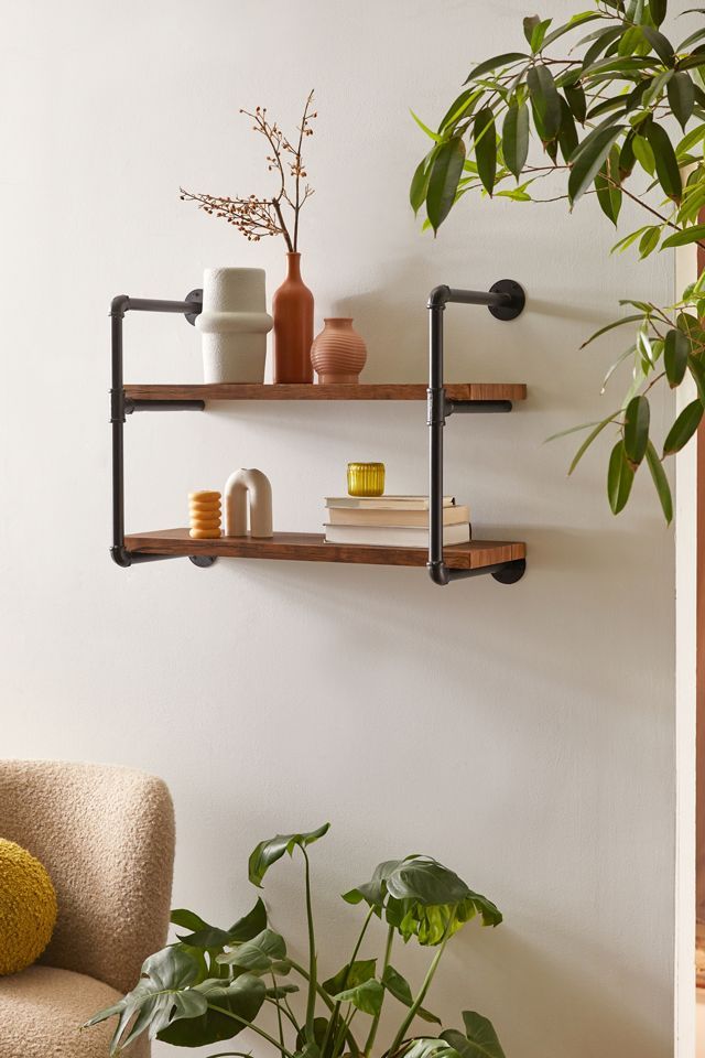 Edgy Black Steel 2-Tier Industrial Wall Shelf