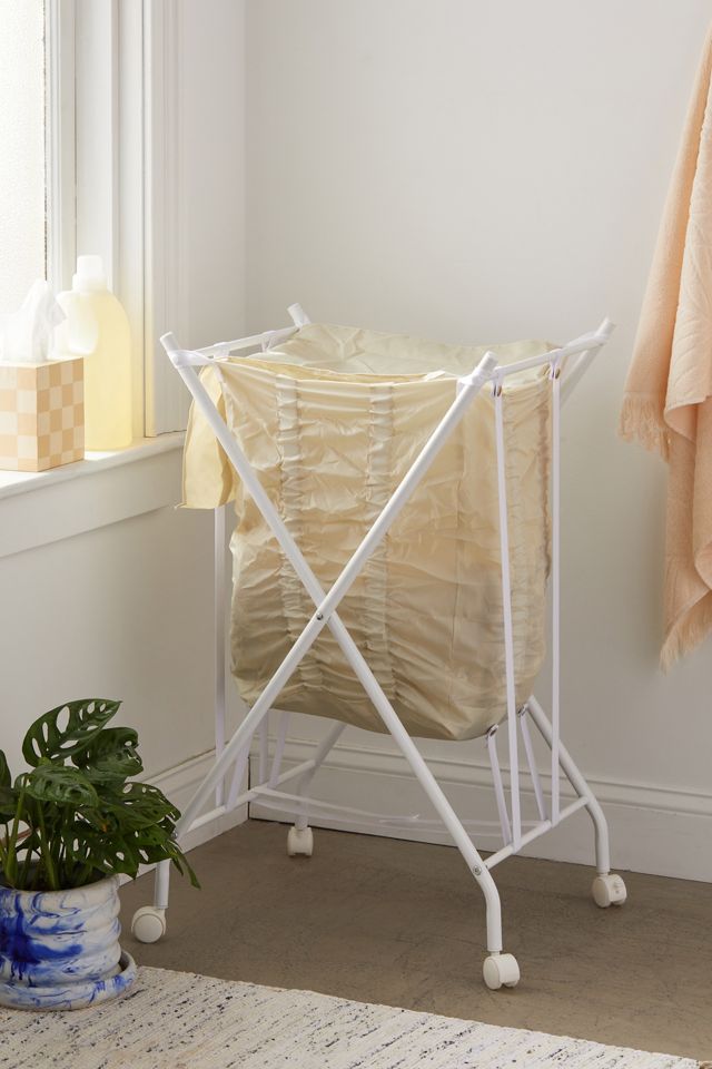 Beige Collapsible Steel Frame Hamper with Wheels and Lid