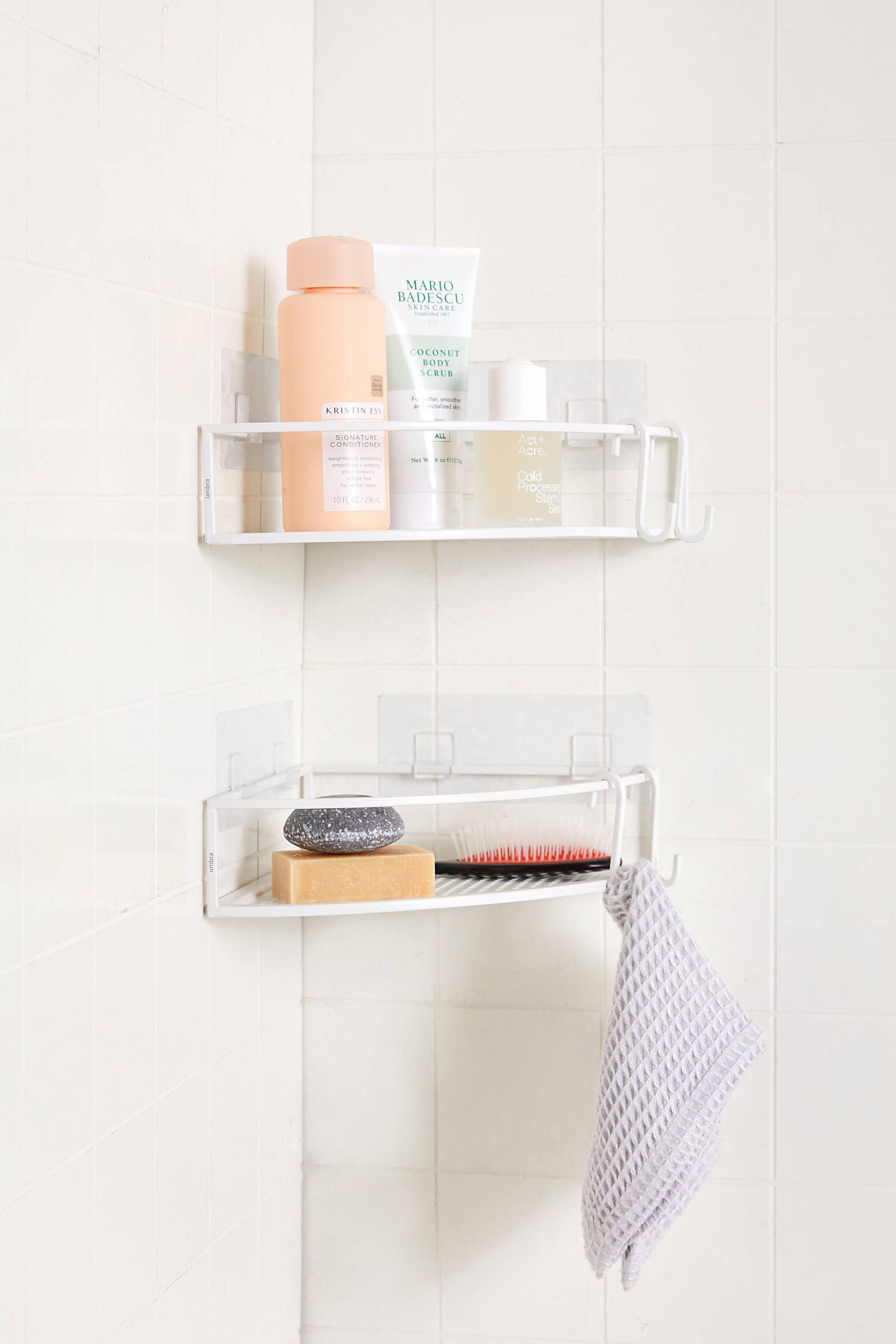 White Metal Corner Shower Caddy Set with Suction Mount
