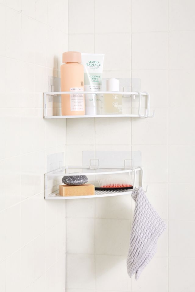 White Metal Corner Shower Caddy Set with Suction Mount