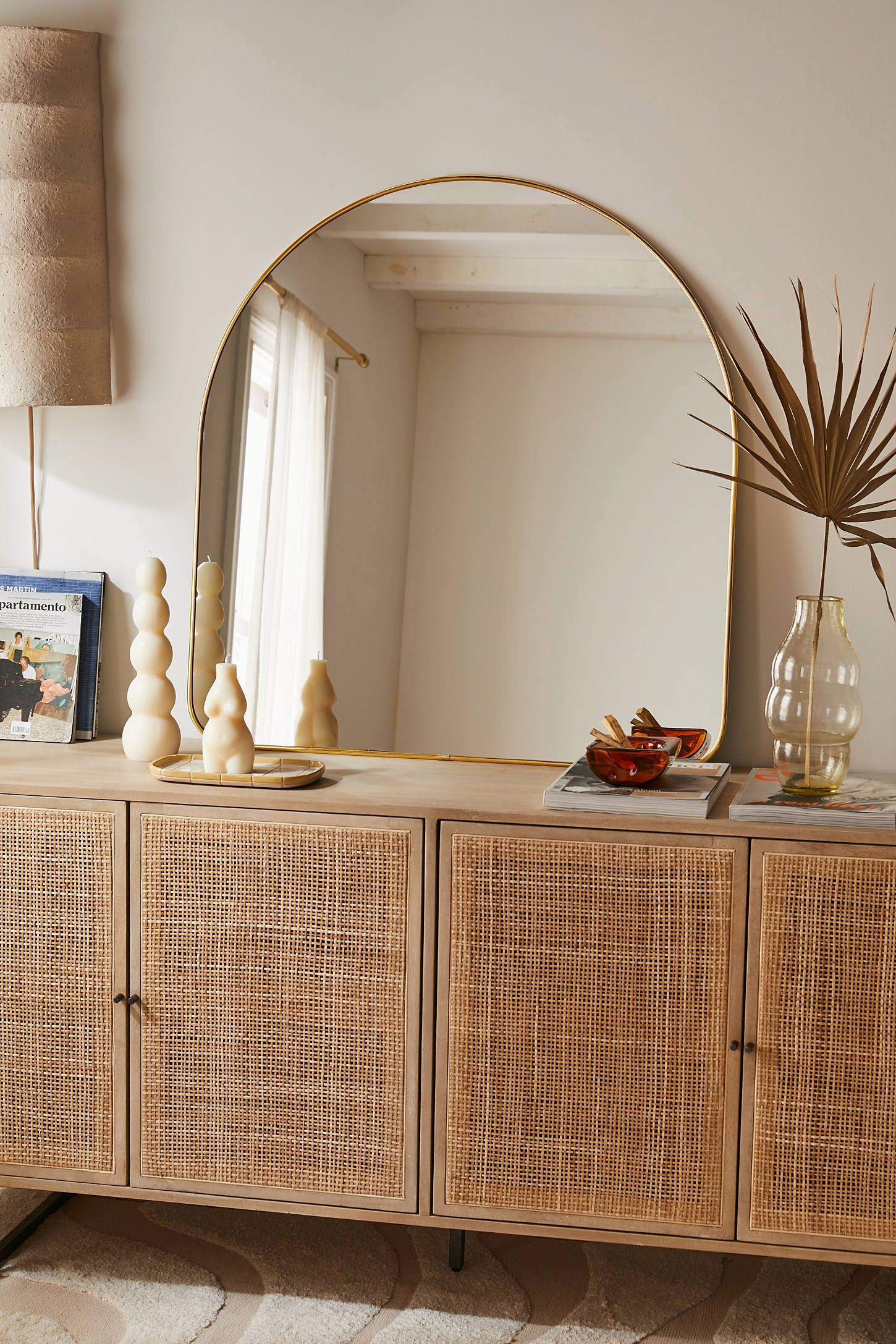 Soft Curves Brass-Finish Arch Nursery Dresser Mirror 34"x36"
