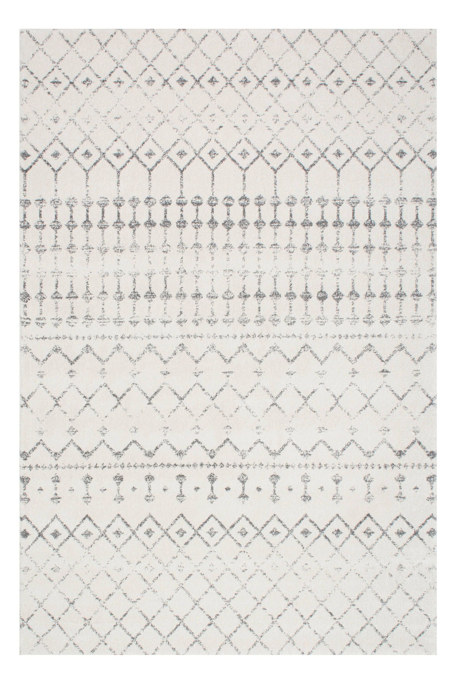 Reversible Trellis Cream & Gray Easy-Care Synthetic Rug Runner