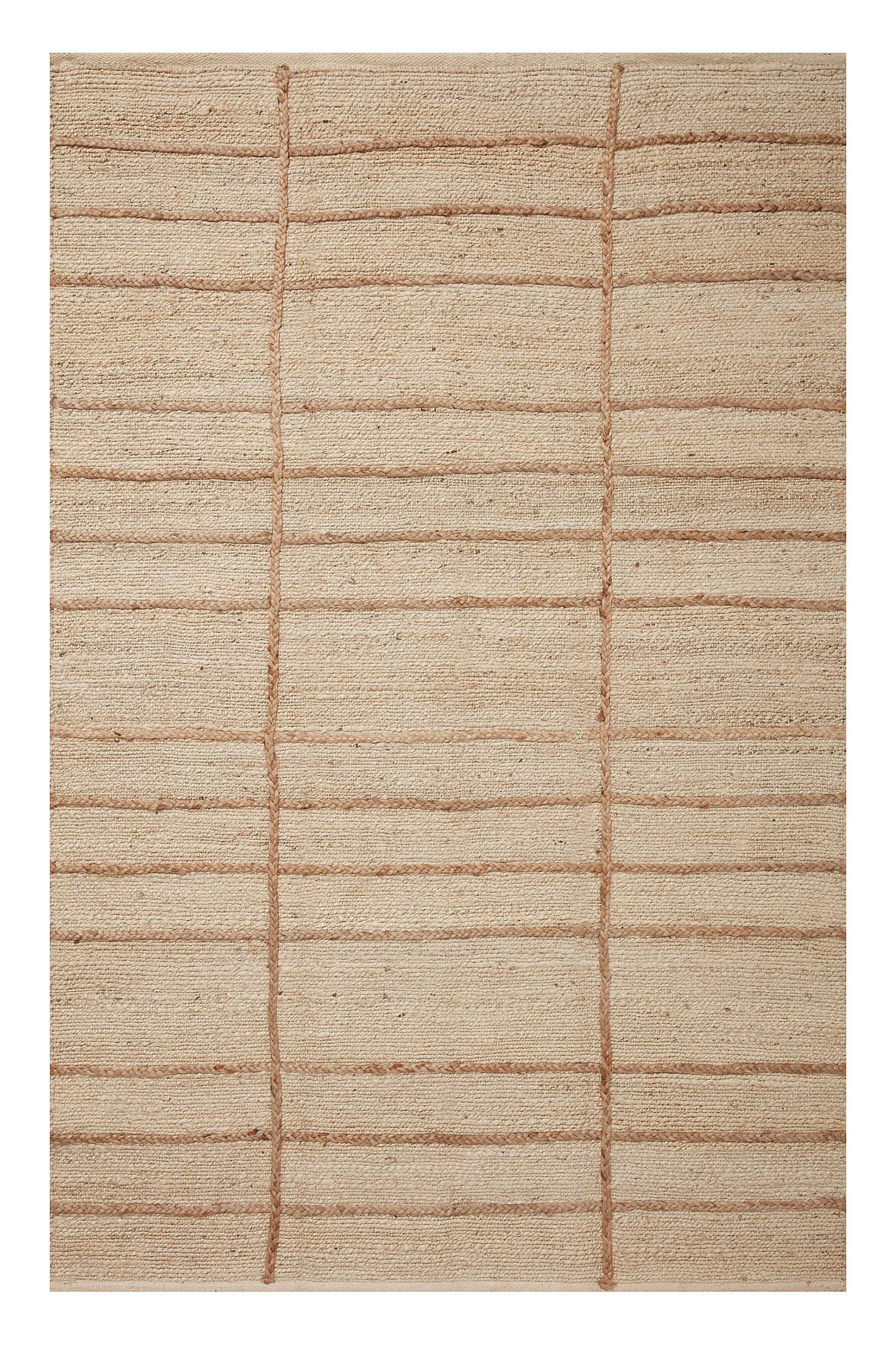 Ivory and Natural Handwoven Jute Geometric Rug 5' x 7'