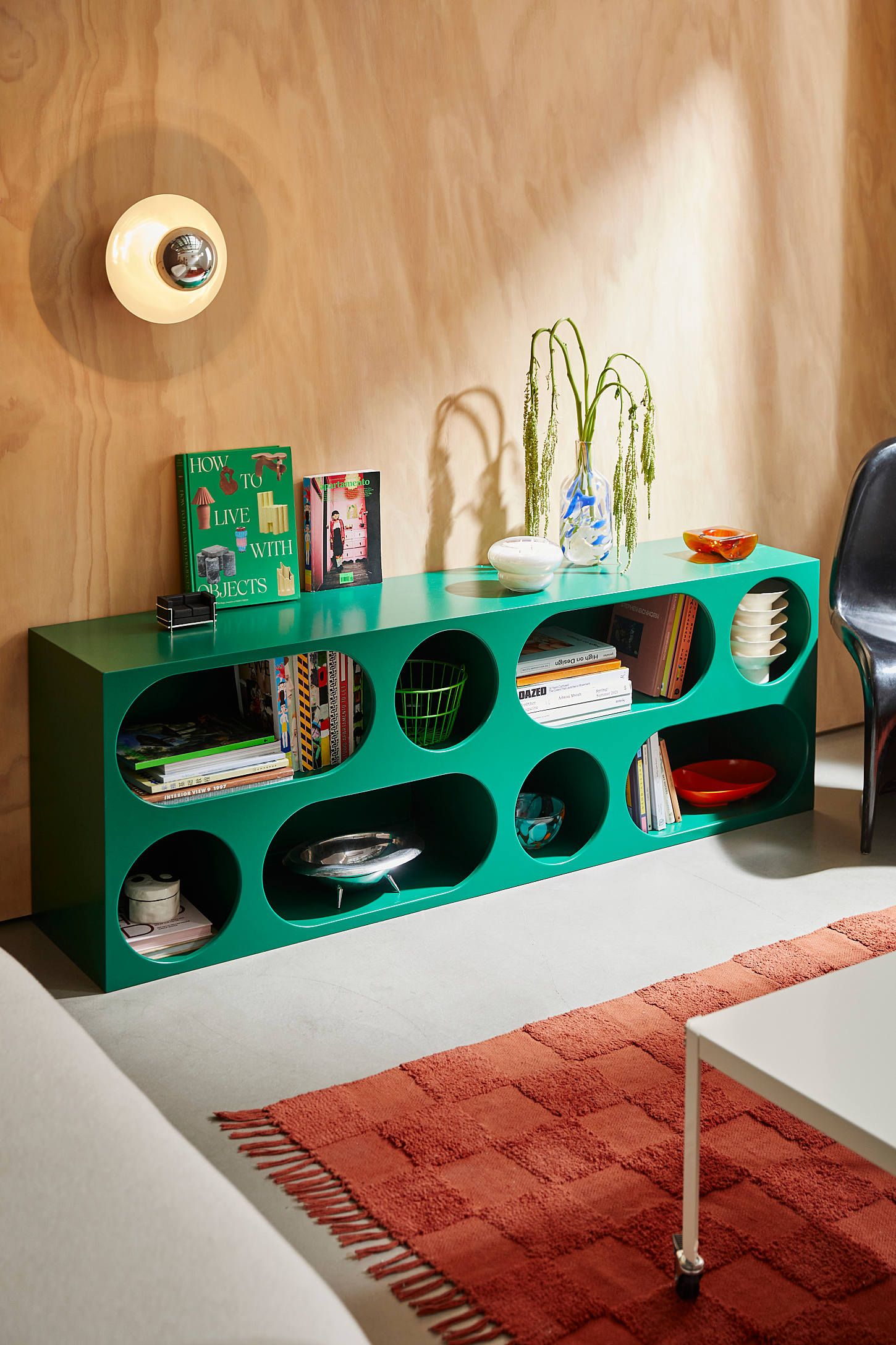 Ebba Green MDF Modern Storage Console with Circular Shelves