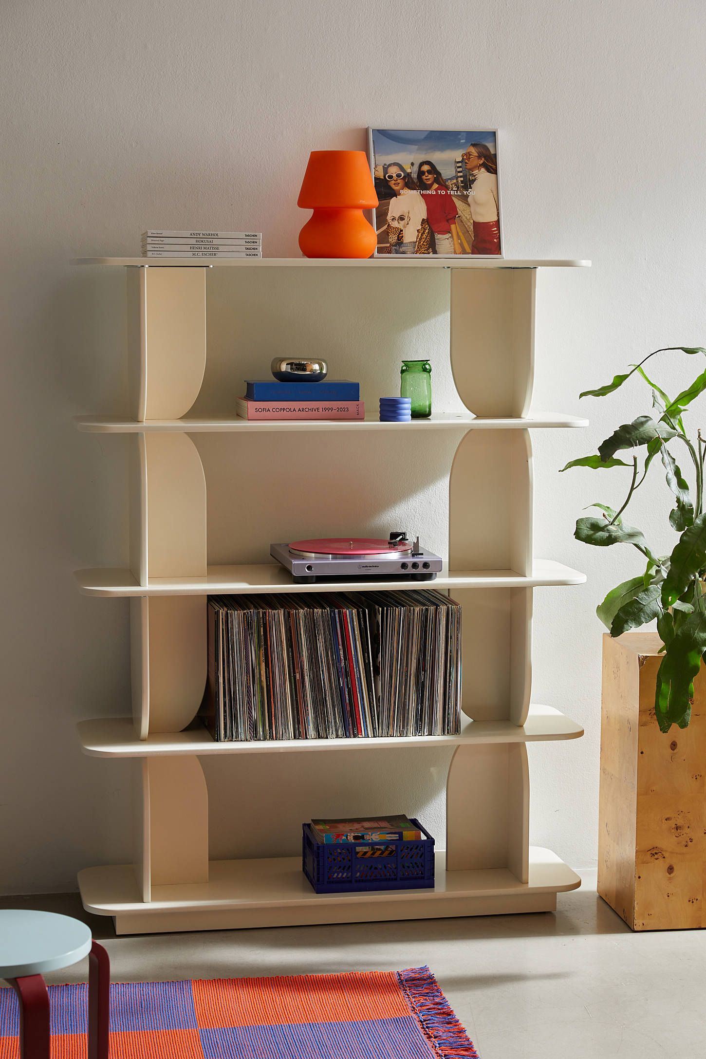 Ivory Retro-Modern 5-Tier MDF and Solid Wood Bookshelf