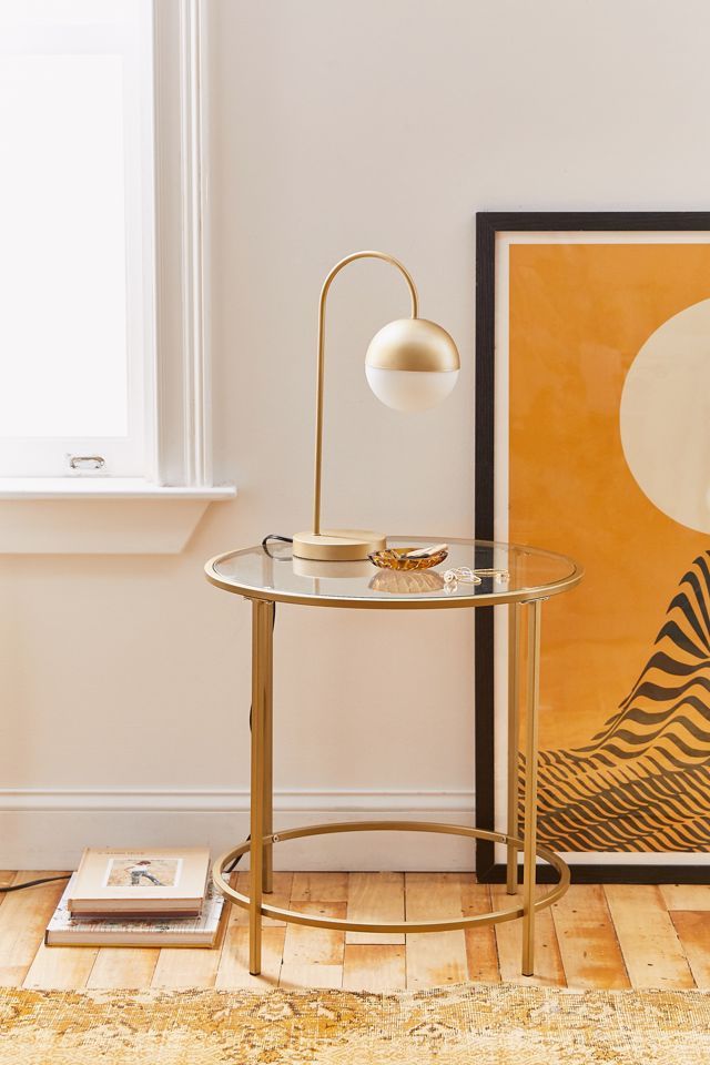 Elegant Round Metal and Glass Side Table in Satin Gold