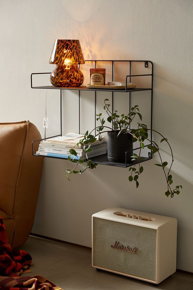 Sleek Duo-Tier Black Steel Floating Wall Shelf