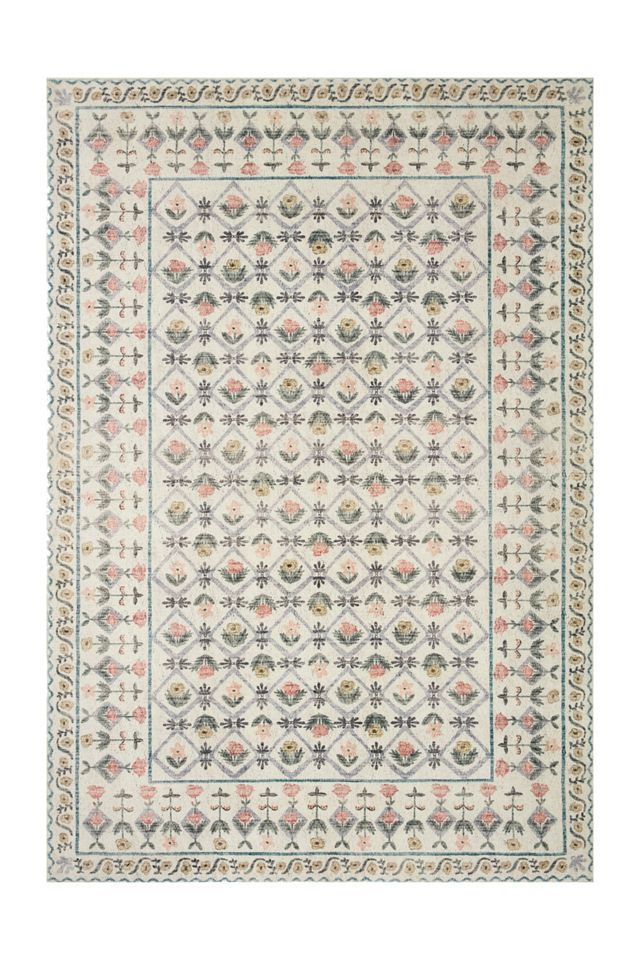 Ivory Floral Synthetic Rectangular Area Rug 8'-6" x 11'-6"