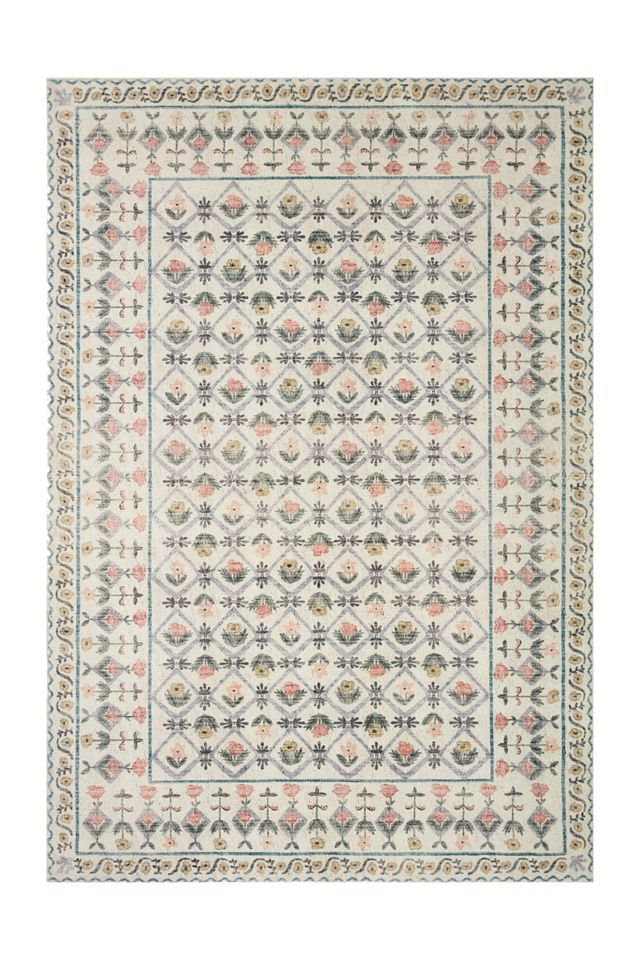 Ivory Floral Lattice Synthetic Area Rug 7'-6" x 9'-6"