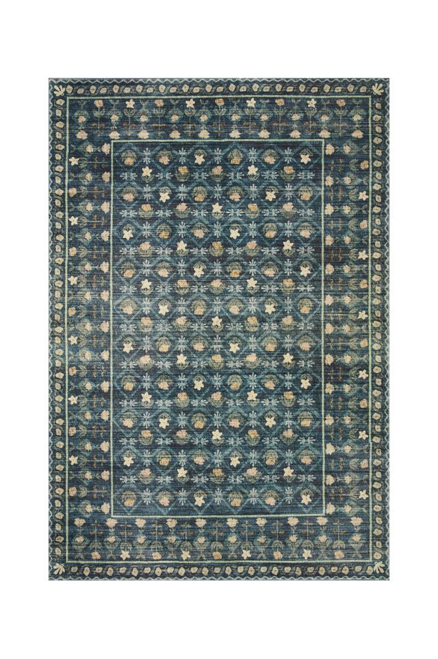 Lattice Indigo Floral Power Loomed Area Rug